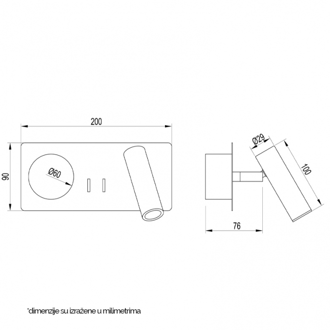 VESTA 478 zidna lampa 3W+3W 3000K CRNA